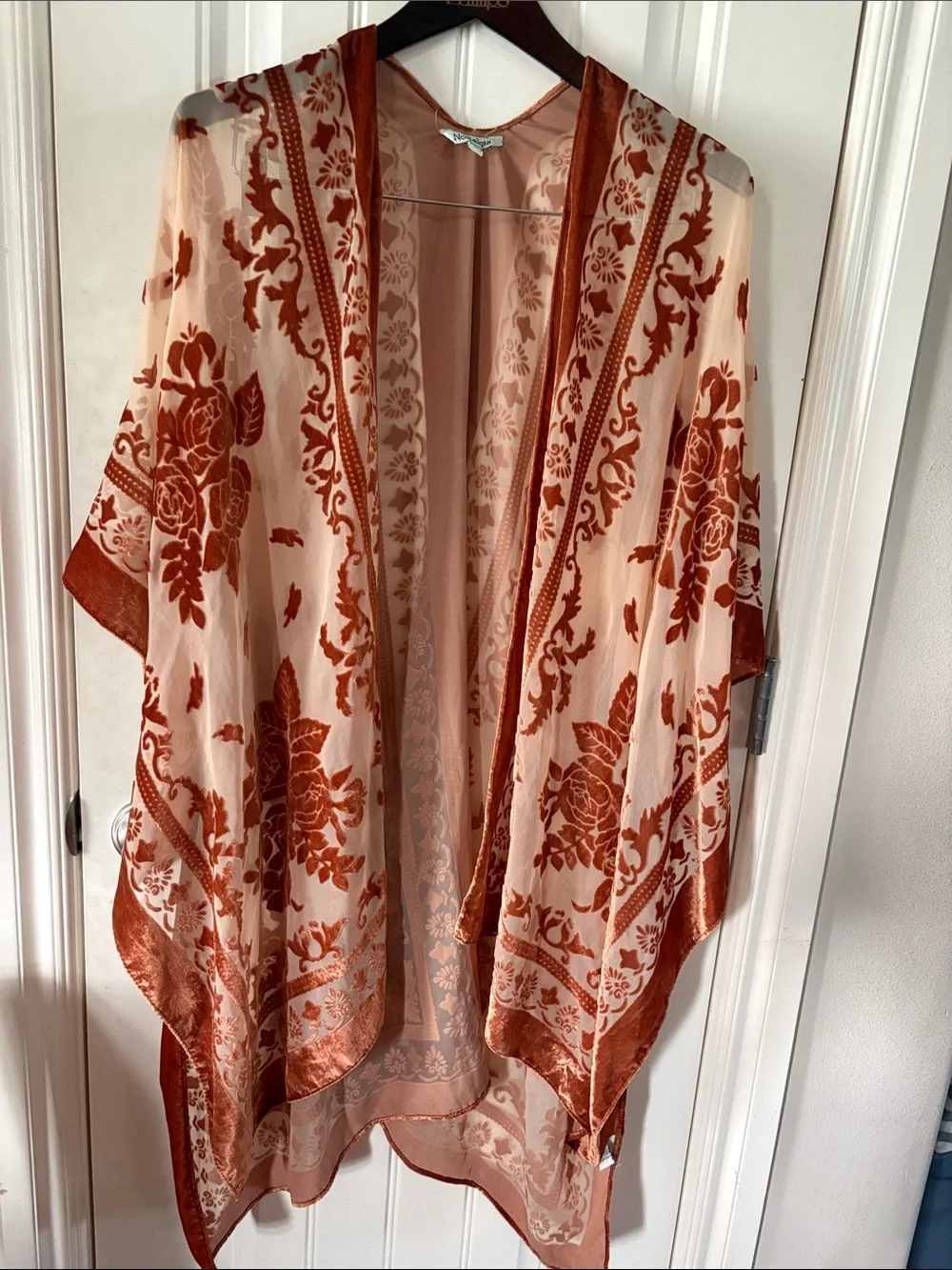 Nostalgia Sheer Floral Kimono in Rust and Cream - Picture 1 of 3